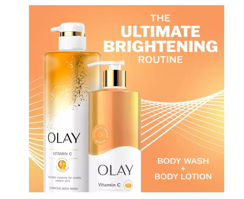 Routine Éclat Ultime Olay – Duo Gel Douche & Lait Corps à la Vitamine C + B3